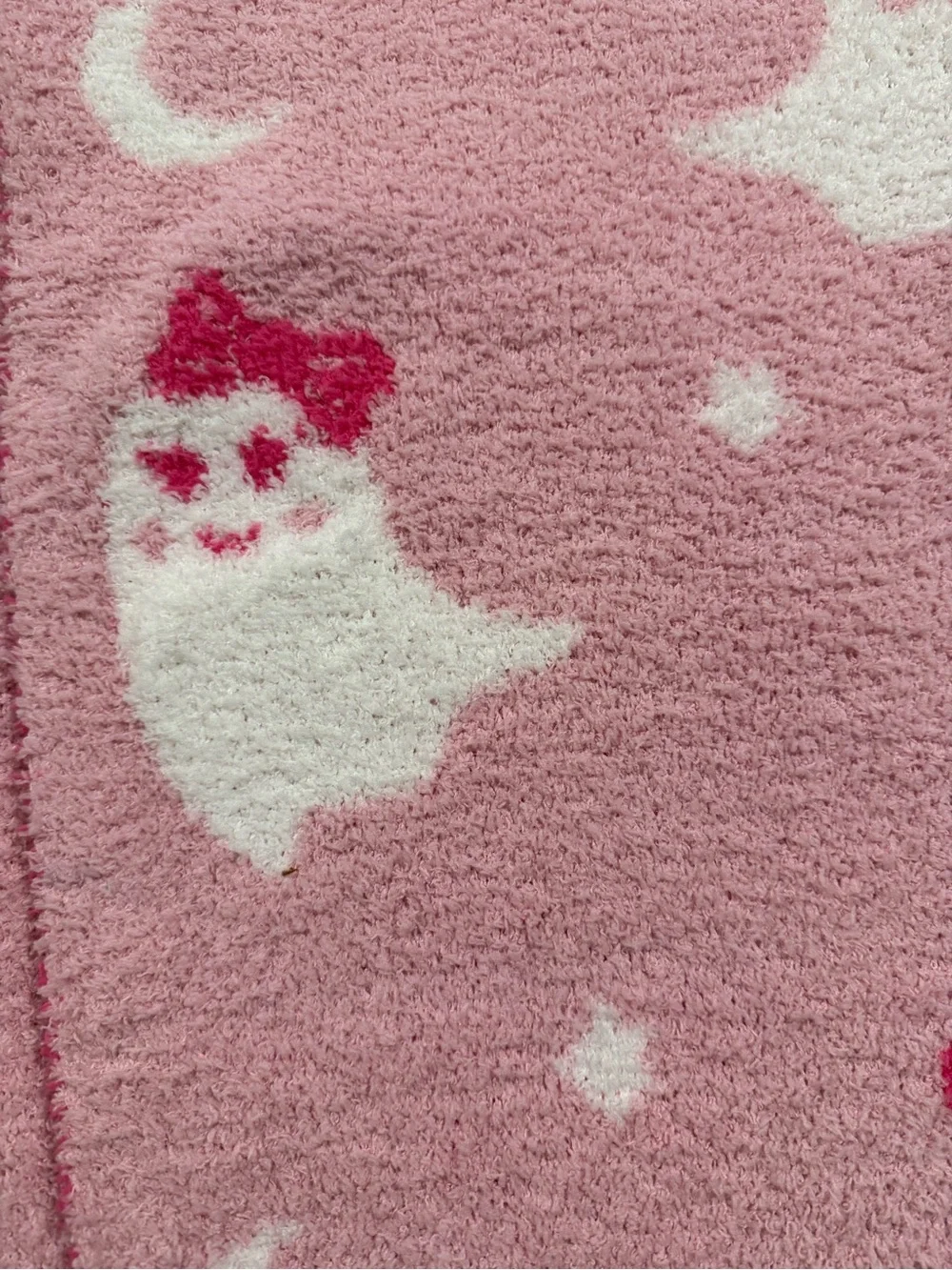 T.J.Maxx Pink Plush Ghost Pattern Throw Blanket with Bow Accents